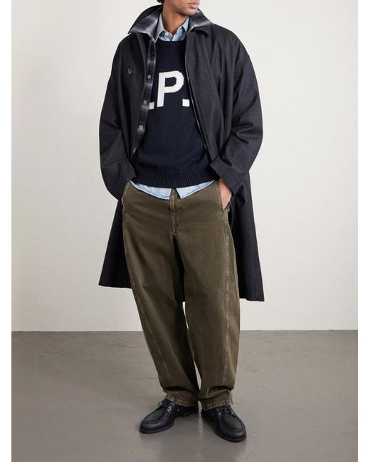 A.P.C. Blue Logo-Intarsia Wool-Blend Sweater for men