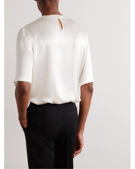 T-shirt in raso di seta di Saint Laurent in White da Uomo