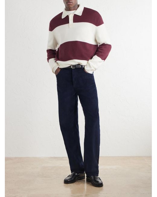 A.P.C. Purple Logo-Embroidered Striped Virgin Wool Polo Sweater for men