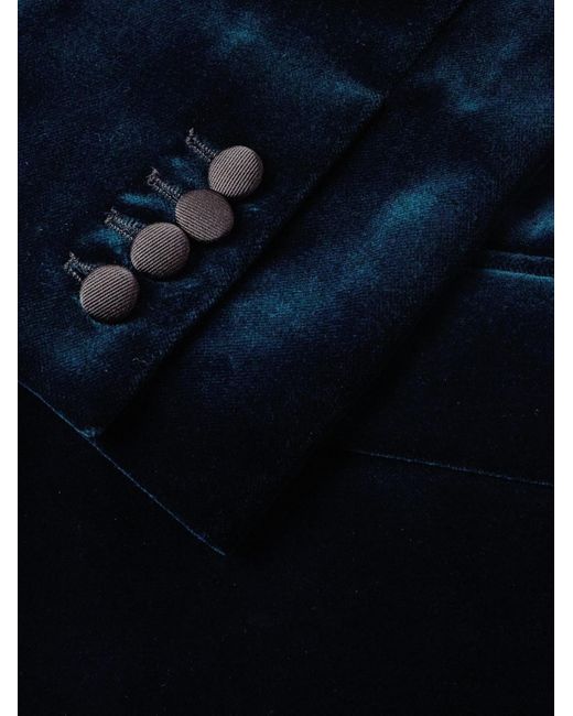 Favourbrook Blue Shawl-collar Twill-trimmed Cotton-velvet Tuxedo Jacket for men