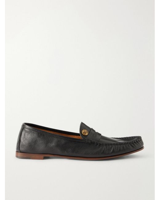 Versace White Logo-Embellished Leather Penny Loafers for men