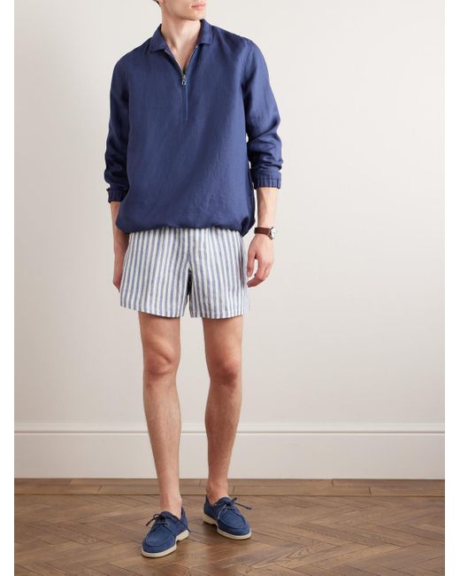 Loro Piana Blue Linen Half-Zip Jacket for men