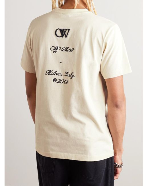 Off-White c/o Virgil Abloh Natural Logo-embroidered Cotton-jersey T-shirt for men
