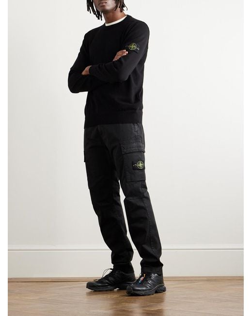 Stone Island Black Tapered Stretch-Cotton Cargo Trousers for men