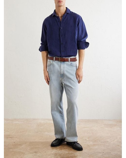 Polo Ralph Lauren Blue Logo-Embroidered Linen Shirt for men