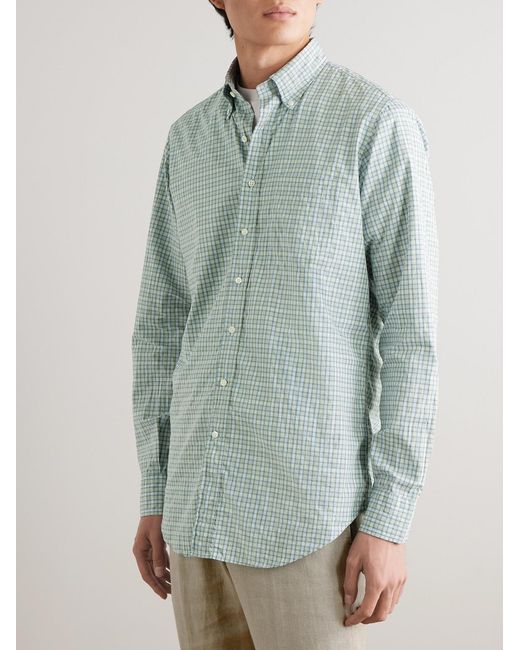 Button-Down Collar Checked Cotton-Poplin Shirt di Sid Mashburn in Blue da Uomo