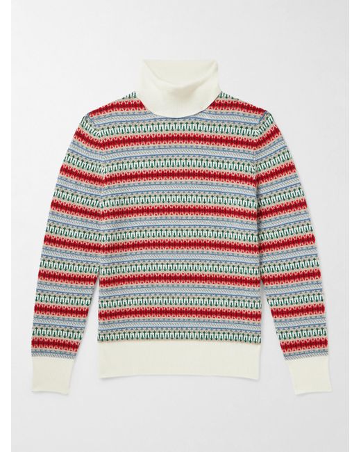 Loro Piana Red Fair Isle Cashmere Rollneck Sweater for men