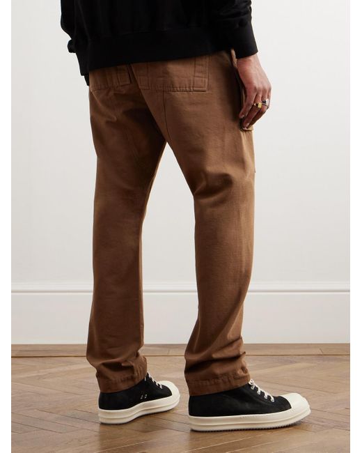 Rick Owens Brown Slim-fit Straight-leg Cotton-twill Drawstring Cargo Trousers for men