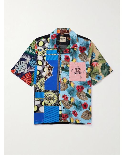 GALLERY DEPT. Blue Parker Camp-collar Logo-embroidered Patchwork Floral-print Woven Shirt for men