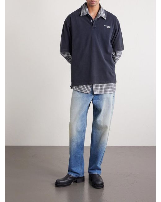 Acne Blue Egnes Logo-embroidered Cotton Piqué Polo Shirt for men