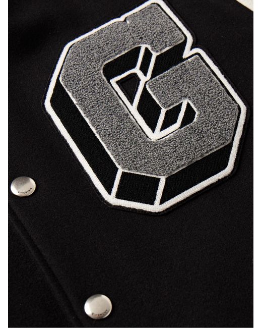Giacca college in pelle e misto lana con logo applicato di Givenchy in Black da Uomo