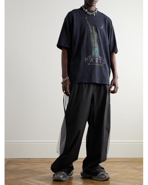 Balenciaga Blue Wide-Leg Layered Striped Tech-Jersey And Shell Track Pants for men
