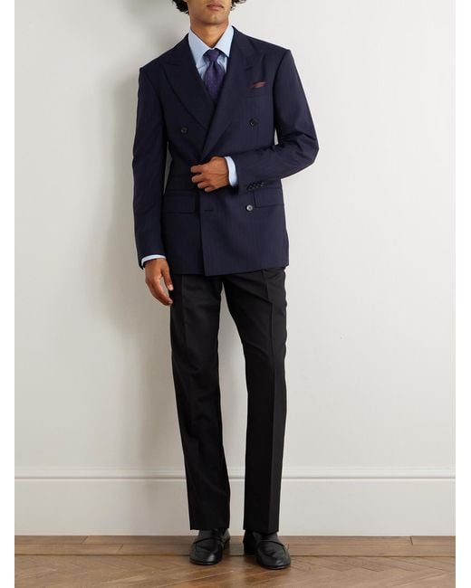 Dunhill Blue Double-breasted Pinstriped Wool Suit Jacket for men