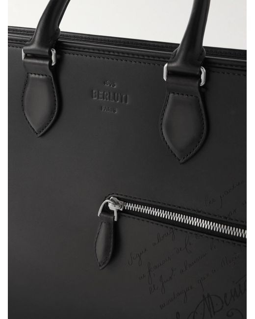 Berluti Black 1 Jour Neo Scritto Venezia Leather Briefcase for men