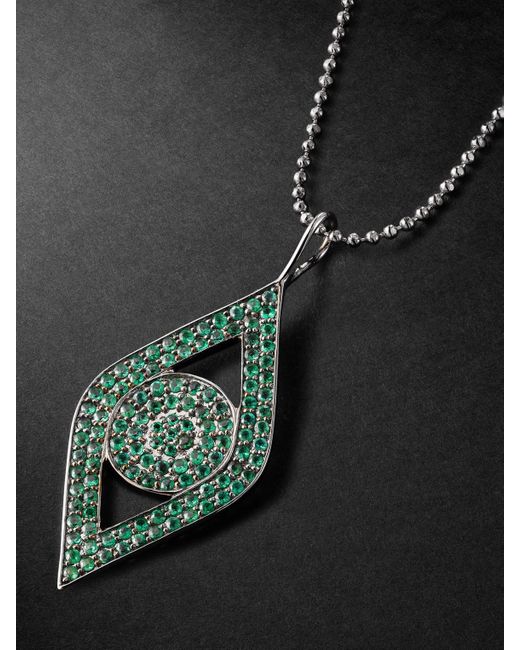 Sydney Evan Black Large Evil Eye White Gold Diamond Pendant Necklace for men