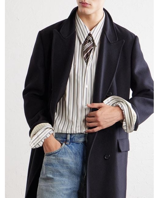 Saint Laurent Blue Double-breasted Wool-blend Coat for men