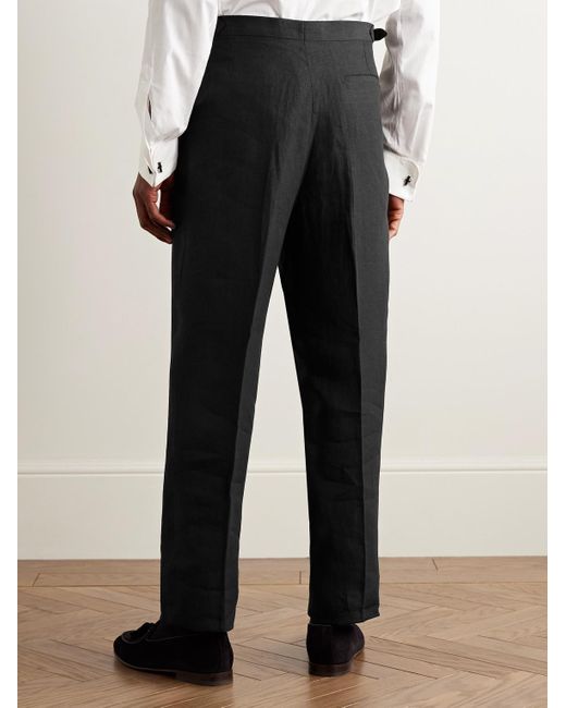 De Petrillo Black Slim-fit Linen Tuxedo Trousers for men