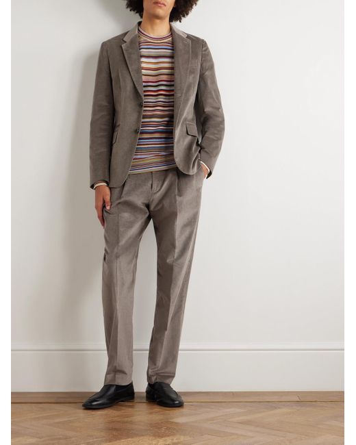 Paul Smith Gray Straight-Leg Pleated Stretch Cotton And Wool-Blend Corduroy Trousers for men