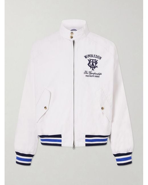 Polo Ralph Lauren White Wimbledon Logo-Embroidered Striped Cotton Blouson Jacket for men