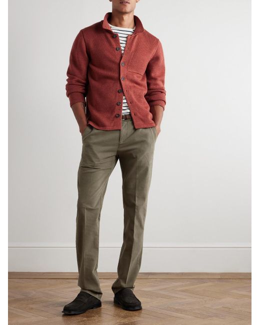 Massimo Alba Green Straight-Leg Stretch-Cotton Gabardine Trousers for men