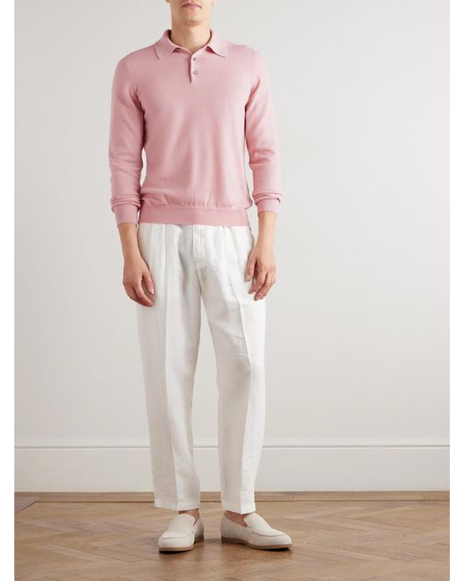 Fedeli Pink Sportsman Slim-Fit Cashmere Polo Shirt for men