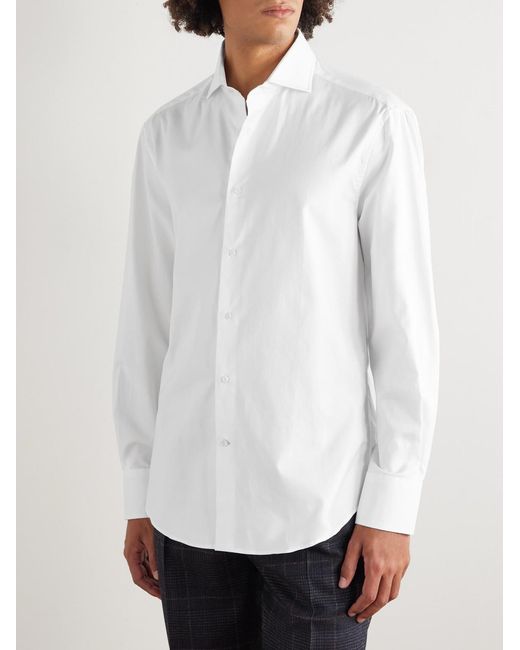 Brunello Cucinelli White Slim-Fit Cotton Oxford Shirt for men