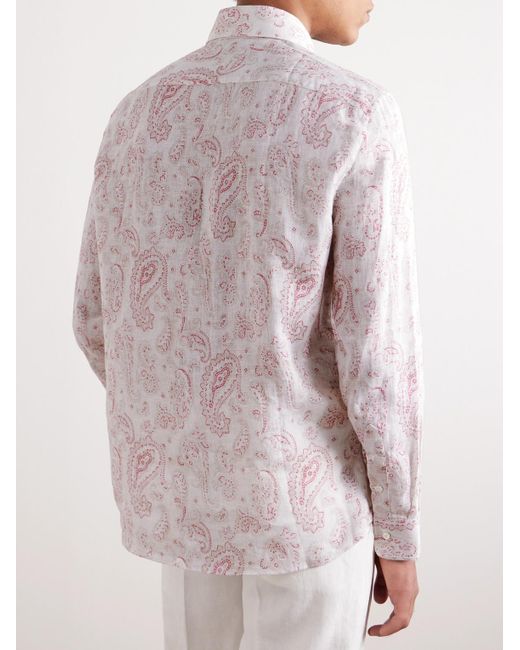 Brunello Cucinelli Pink Paisley-print Linen Shirt for men