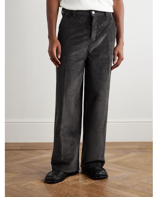 AMI Black Wide-Leg Cotton-Corduroy Trousers for men