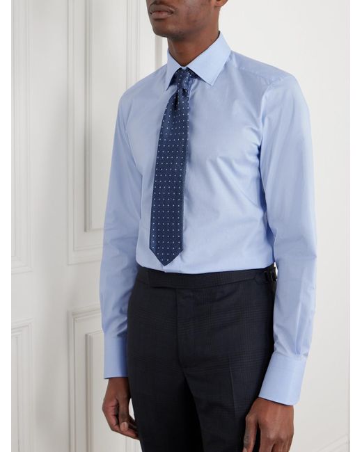 Tom Ford Blue Slim-fit Cutaway-collar Prince Of Wales Checked Cotton-poplin Shirt for men