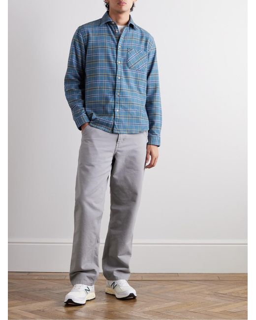 Portuguese Flannel Blue Checked Cotton-flannel Shirt for men