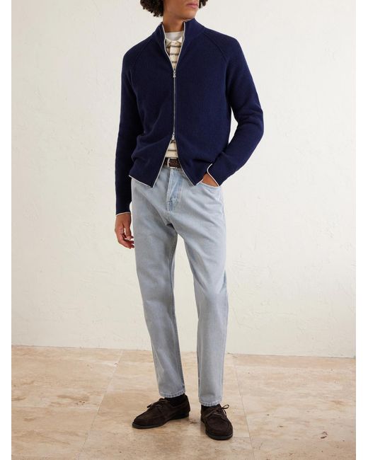 Eleventy Blue Cashmere Zip-up Sweater for men