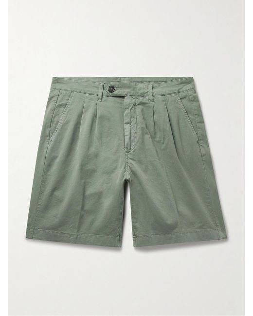 Canali Green Straight-leg Pleated Cotton-blend Twill Bermuda Shorts for men