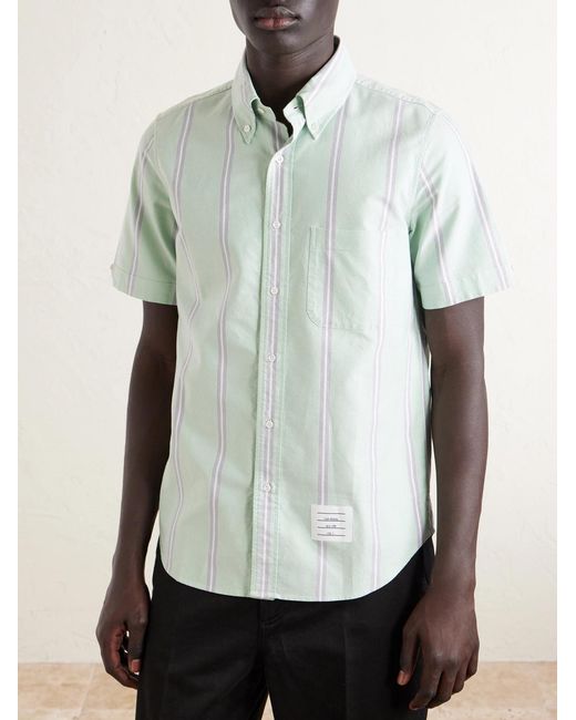 Thom Browne Green Button-down Collar Striped Cotton Oxford Shirt for men