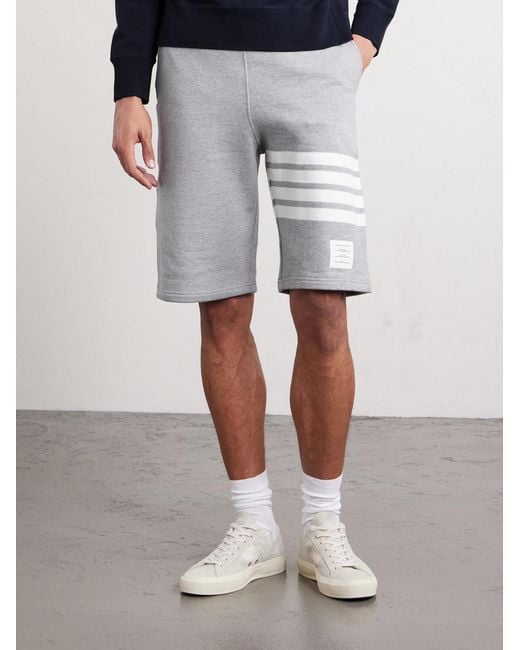 Thom Browne Gray Striped Loopback Cotton-Jersey Shorts for men