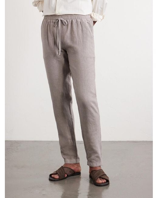 Thom Sweeney Gray Straight-leg Linen Drawstring Trousers for men