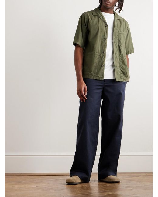 Aspesi Green Camp-collar Cotton-poplin Shirt for men