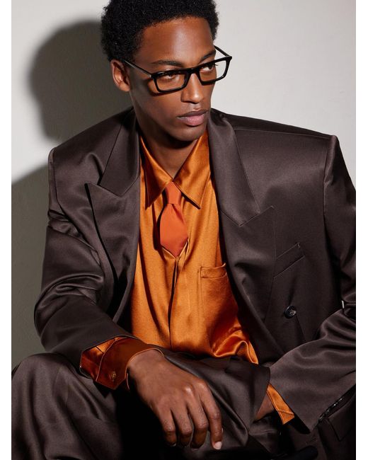 Saint Laurent Brown Squared-Frame Acetate Optical Glasses for men