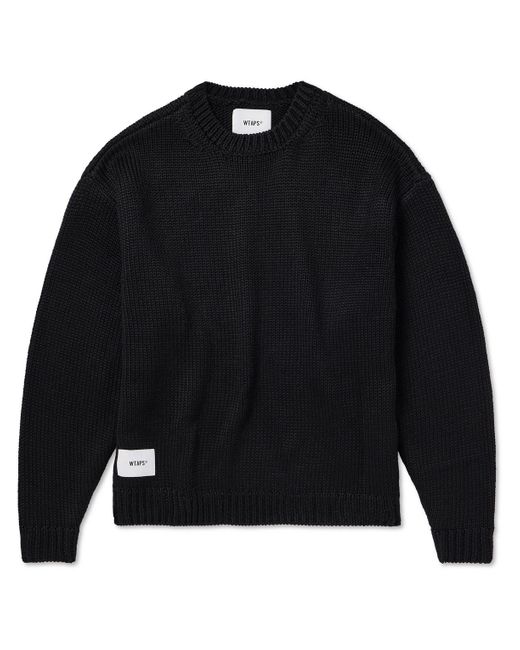 (w)taps Black Logo-appliquéd Jacquard-knit Sweater for men