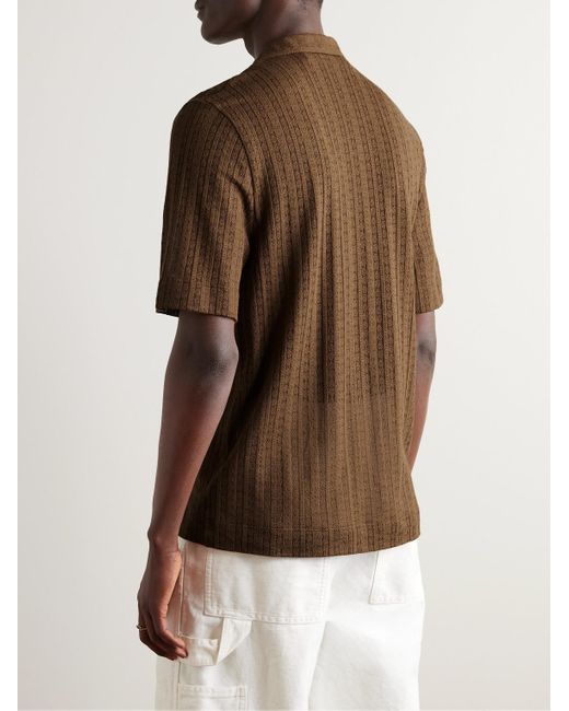 Séfr Brown Suneham Camp-collar Pointelle-knit Organic Cotton-blend Shirt for men