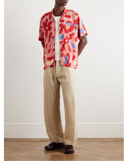 Camicia in crêpe de chine stampato con colletto aperto Gioia di A Kind Of Guise in Red da Uomo