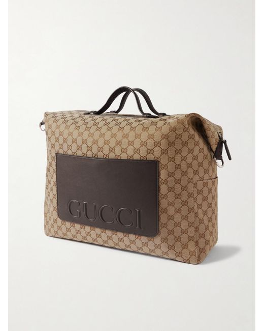 Gucci Natural Medium Monogrammed Canvas And Leather Duffle Bag for men