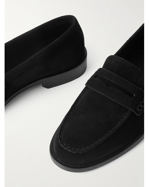 Manolo Blahnik Black Perry Suede Penny Loafers for men