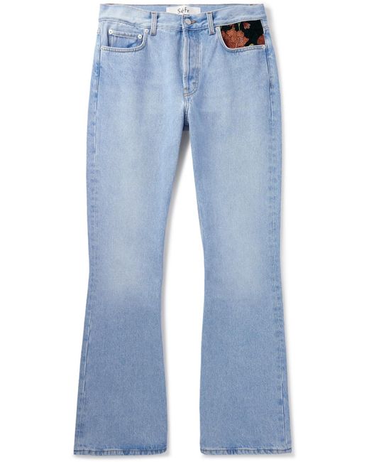 Séfr Blue Flared Embroidered Velour-trimmed Jeans for men