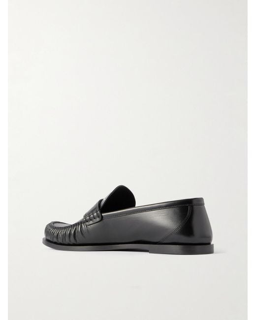Saint Laurent Black Laurent Logo-Embellished Leather Penny Loafers for men