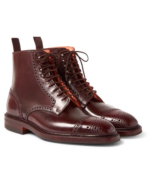 George Cleverley Brown Toby Cap-toe Horween Shell Cordovan Leather Brogue Boots for men