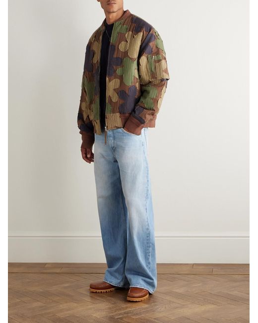 Kardo Green Max Embroidered Appliquéd Cotton-seersucker Bomber Jacket for men
