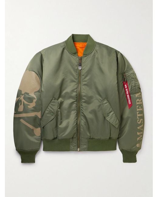 MASTERMIND WORLD Green Alpha Industries Ma-1 Reversible Logo-print Quilted Shell Bomber Jacket for men