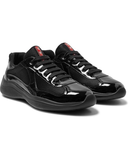 Prada Black America's Cup Patent-leather And Mesh Sneakers for men