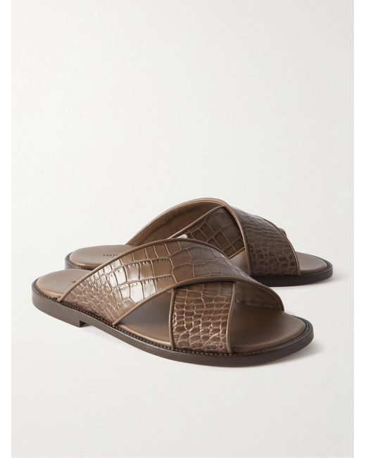 Manolo Blahnik Brown Otawi Croc-effect Leather Sandals for men