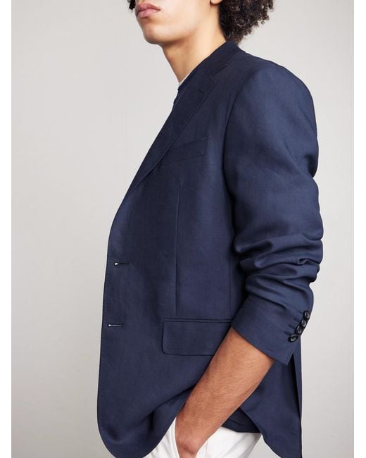 Canali Blue Kei Unstructured Linen And Wool-blend Suit Jacket for men